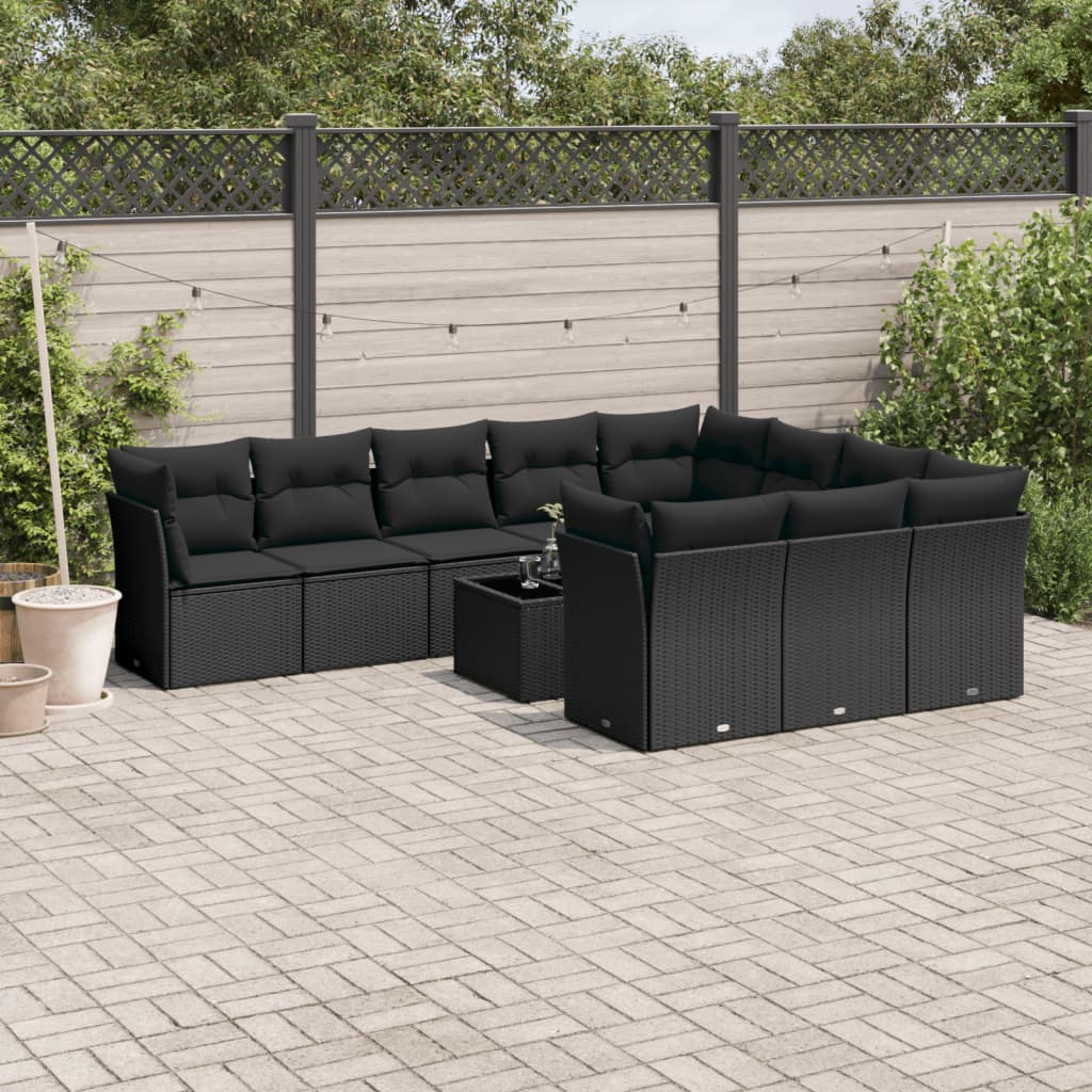 sofasæt til haven 11 dele med hynder polyrattan sort