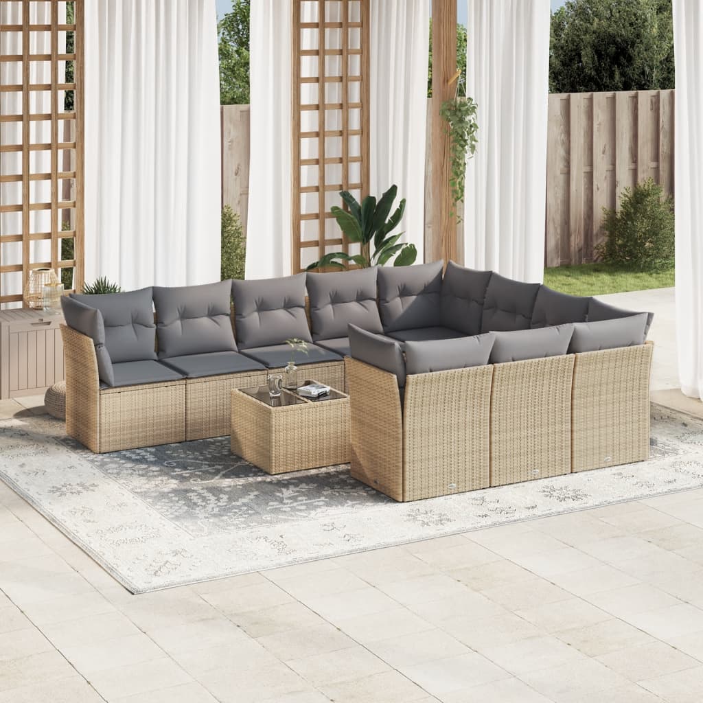 sofasæt til haven 11 dele med hynder polyrattan beige