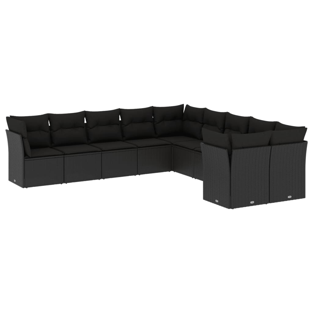 sofasæt til haven 10 dele med hynder polyrattan sort