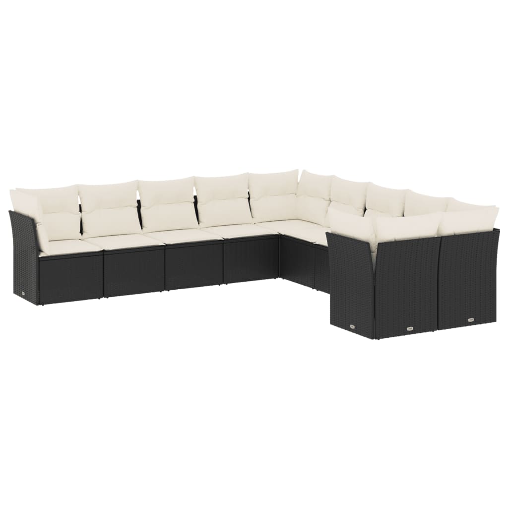 sofasæt til haven 10 dele med hynder polyrattan sort