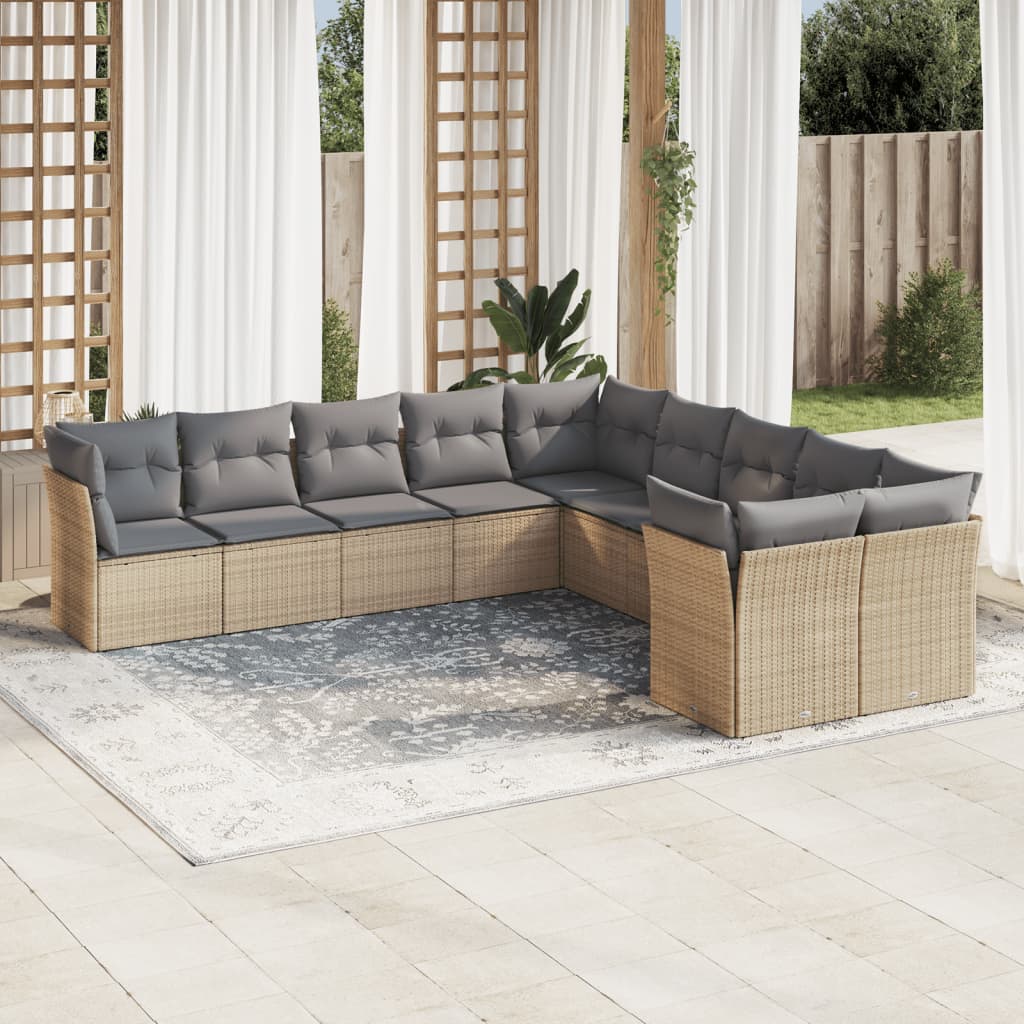 sofasæt til haven 10 dele med hynder polyrattan beige