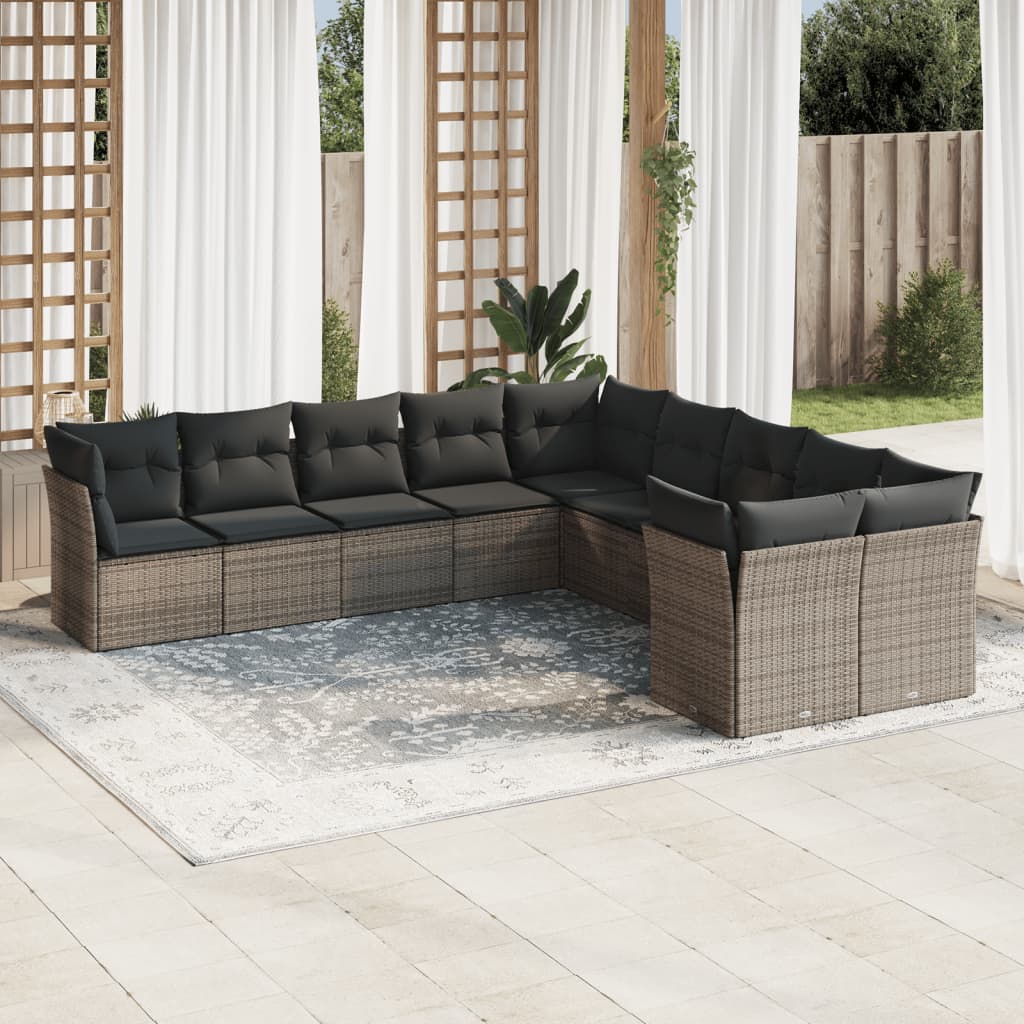 sofasæt til haven 10 dele med hynder polyrattan grå