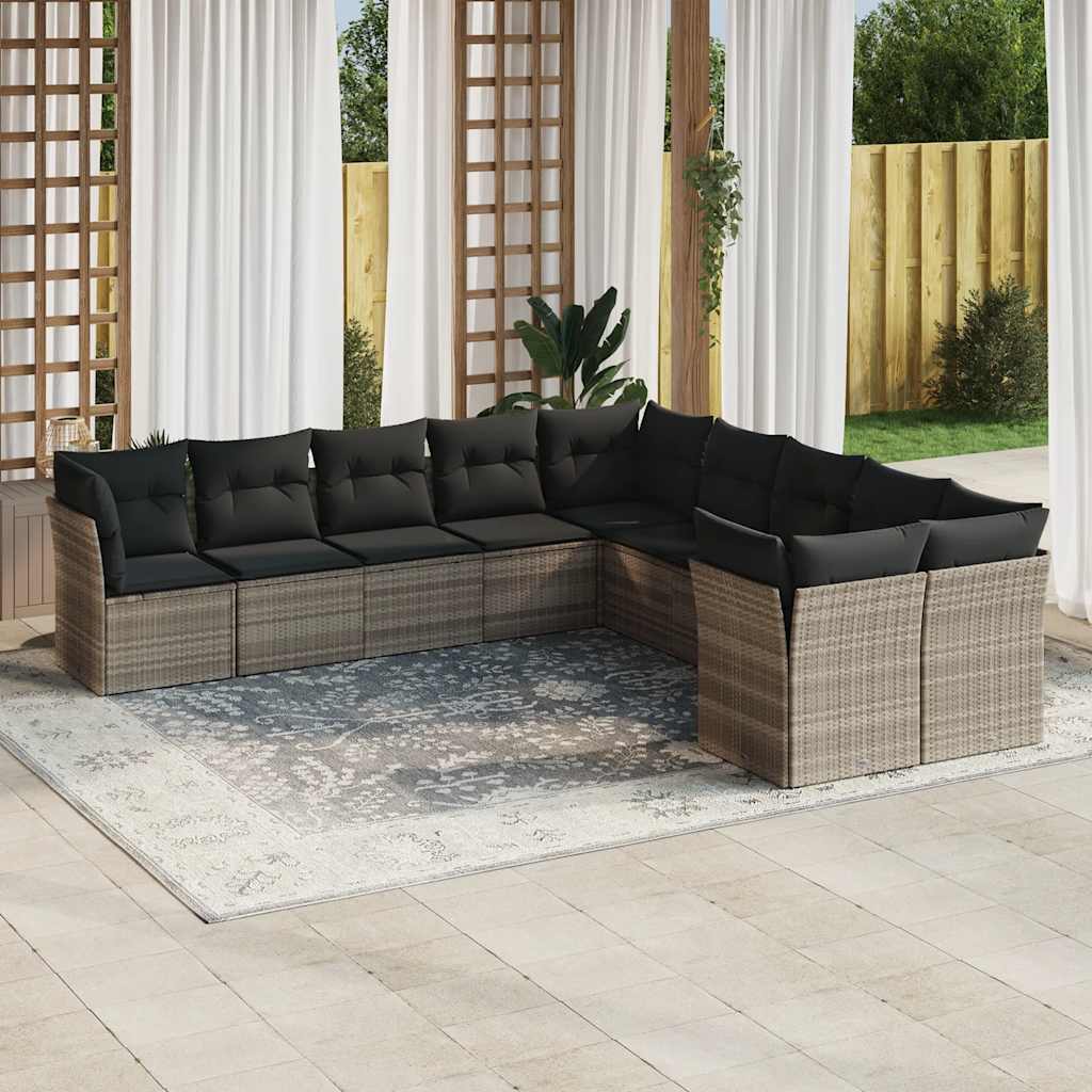 sofasæt til haven 10 dele med hynder polyrattan lysegrå