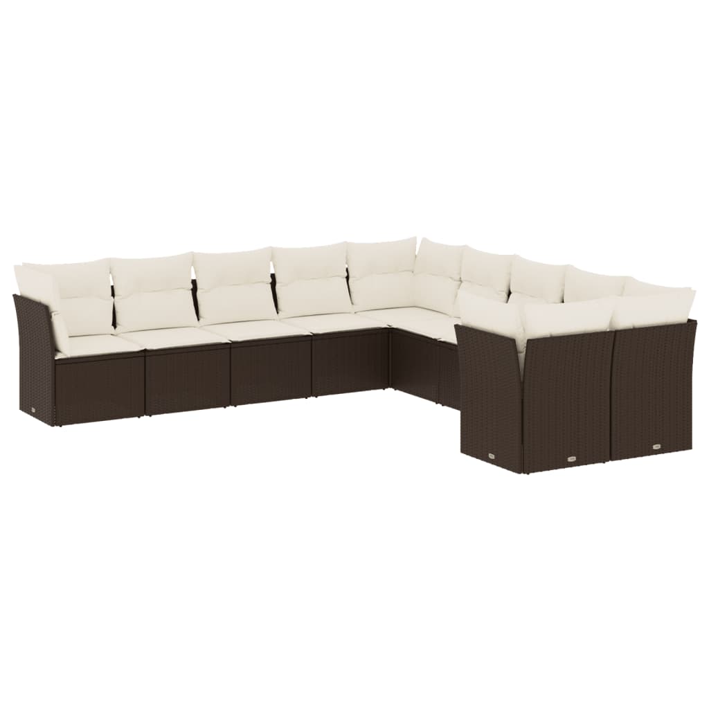 sofasæt til haven 10 dele med hynder polyrattan brun
