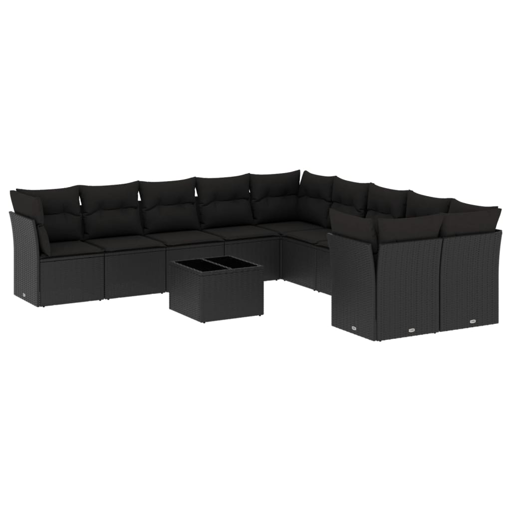 sofasæt til haven 11 dele med hynder polyrattan sort