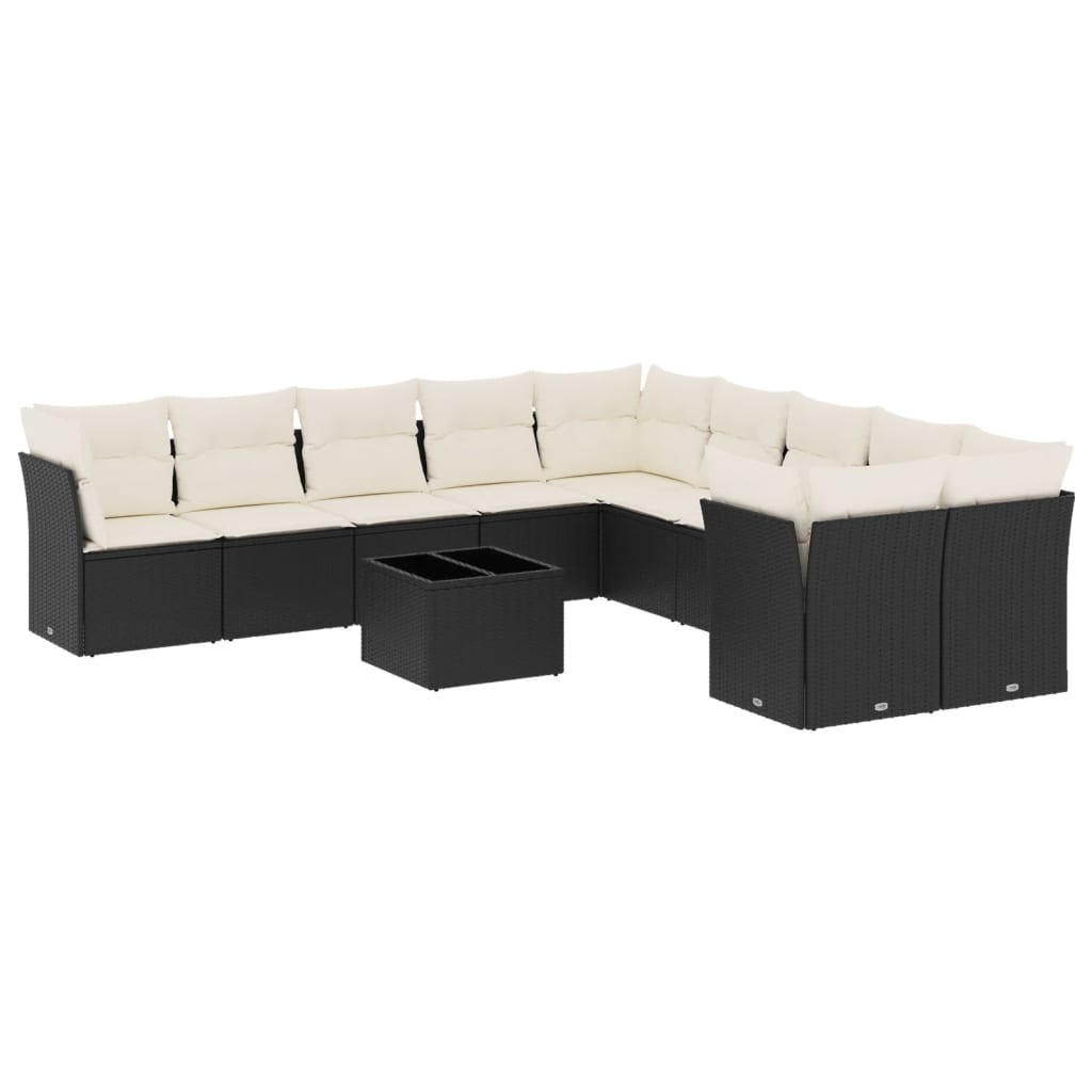 sofasæt til haven 11 dele med hynder polyrattan sort