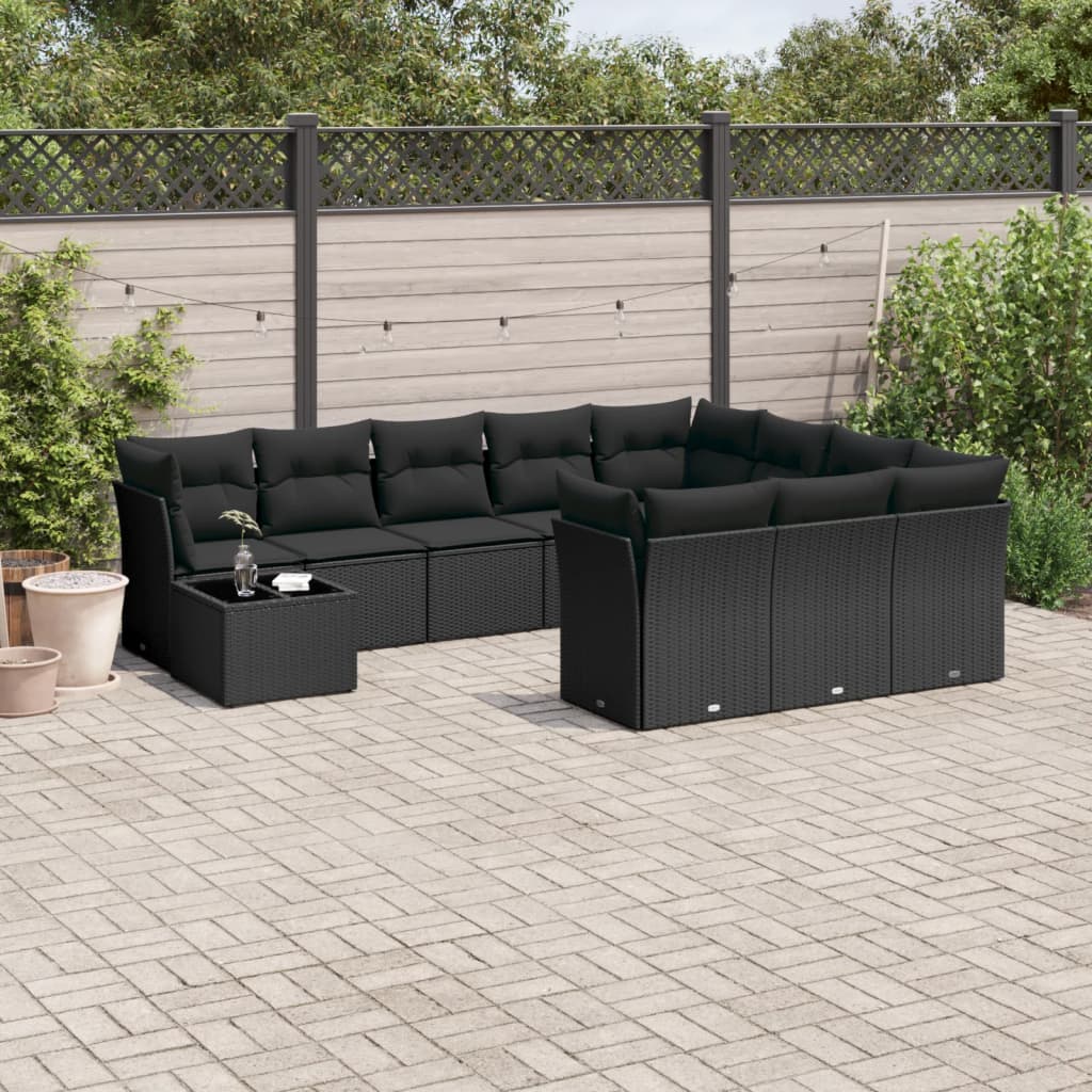 sofasæt til haven 11 dele med hynder polyrattan sort