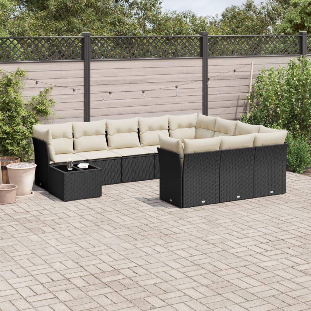sofasæt til haven 11 dele med hynder polyrattan sort