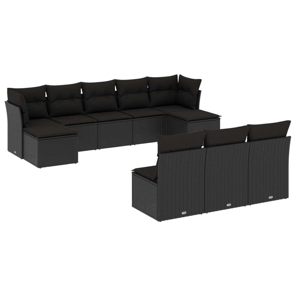 sofasæt til haven 10 dele med hynder polyrattan sort