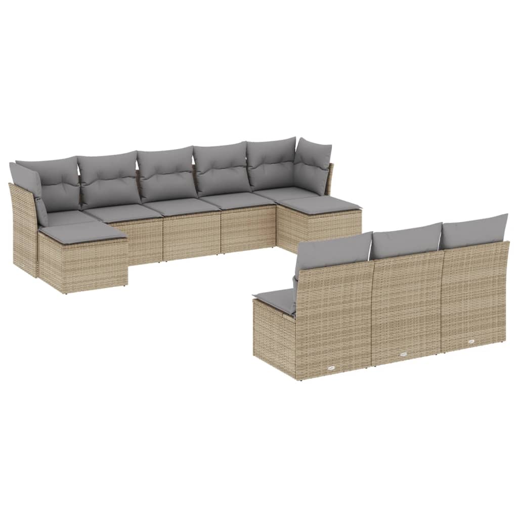 sofasæt til haven 10 dele med hynder polyrattan beige