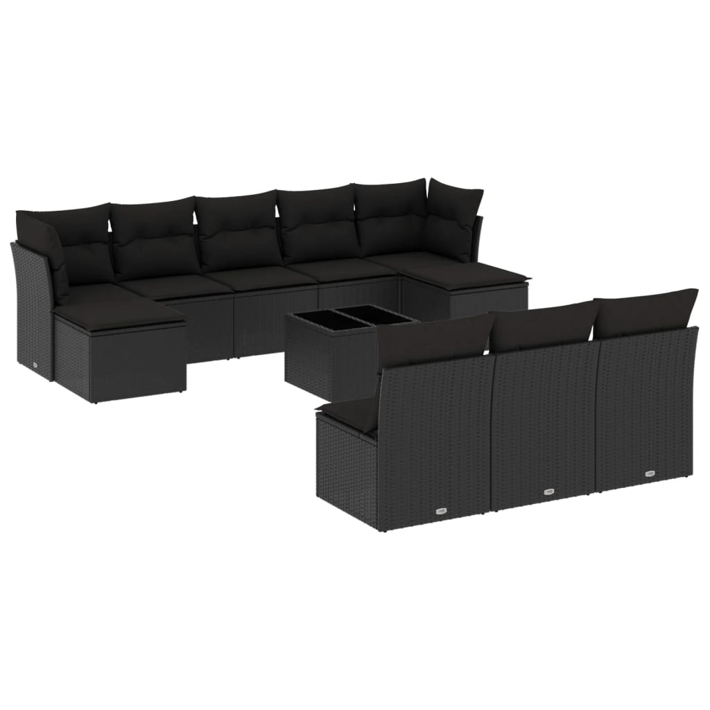 sofasæt til haven 11 dele med hynder polyrattan sort