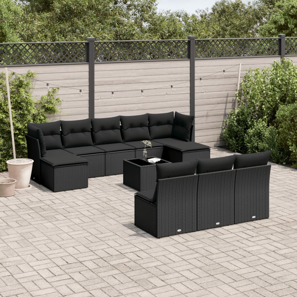 sofasæt til haven 11 dele med hynder polyrattan sort