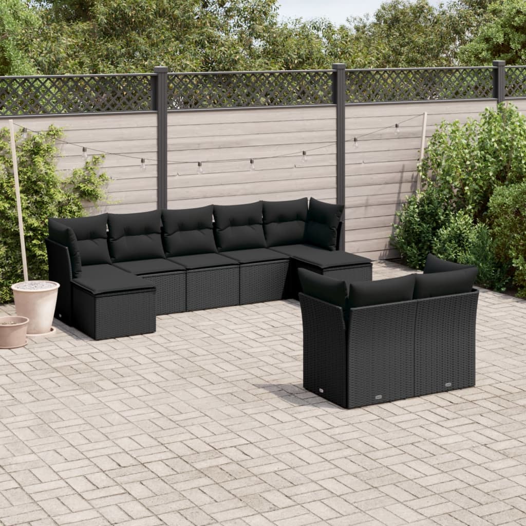 sofasæt til haven 9 dele med hynder polyrattan sort