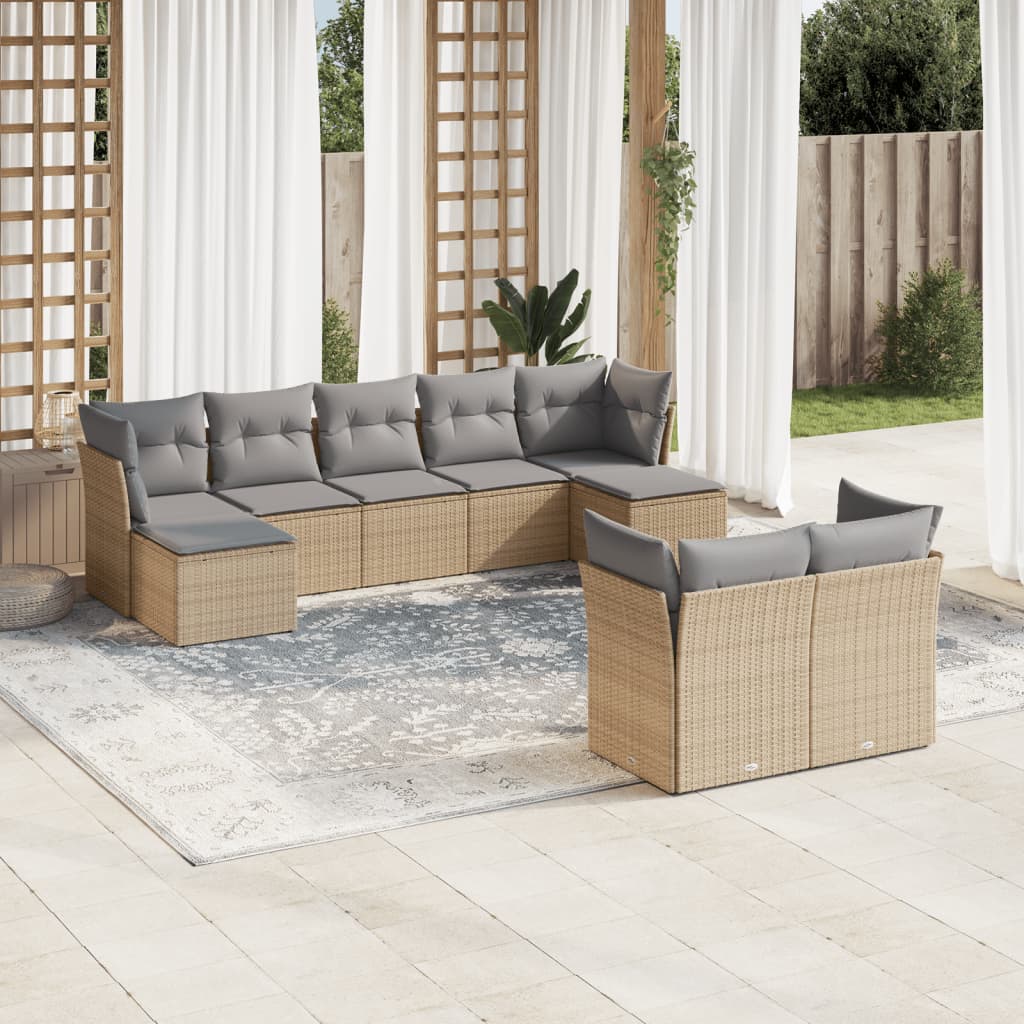 sofasæt til haven 9 dele med hynder polyrattan beige
