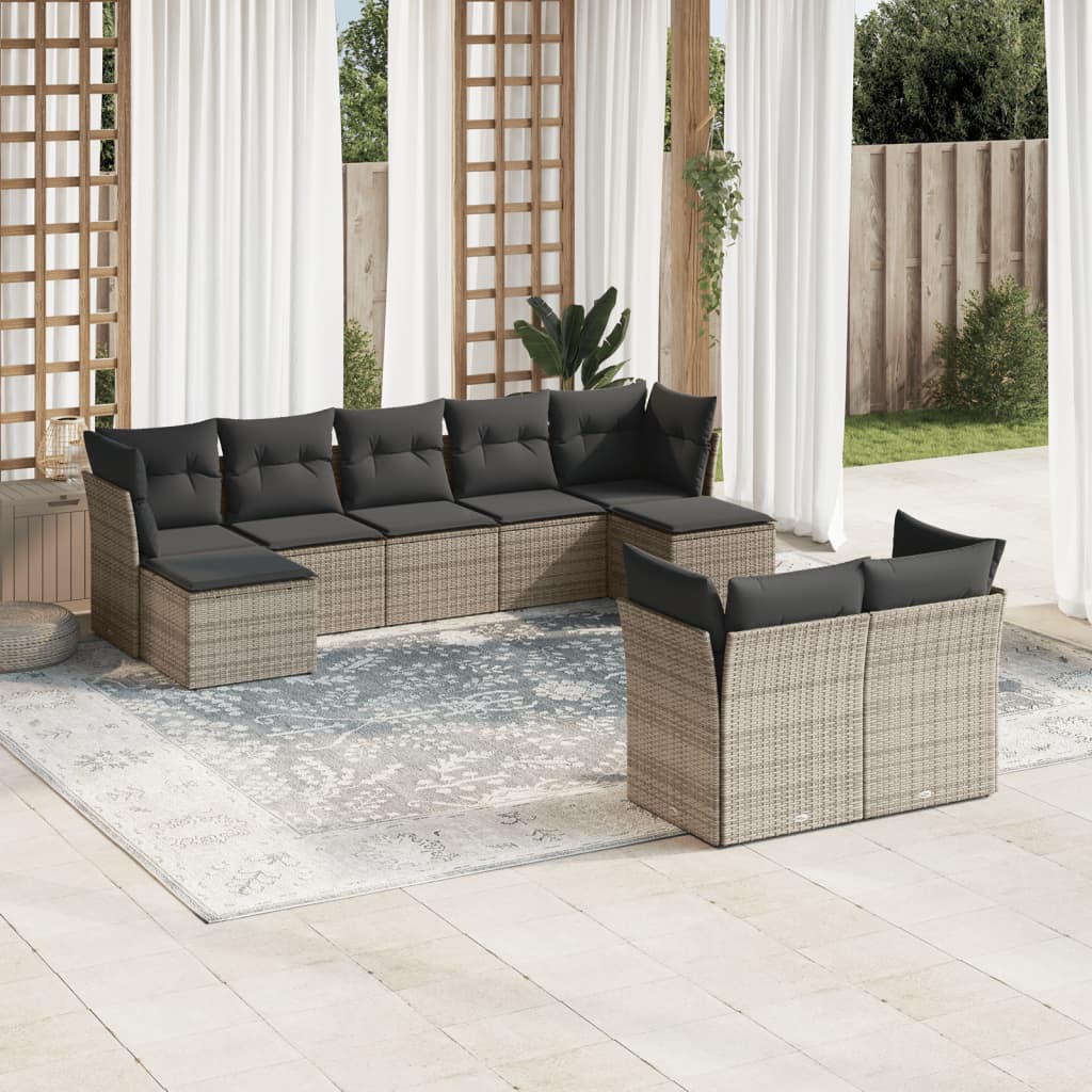 sofasæt til haven 9 dele med hynder polyrattan grå