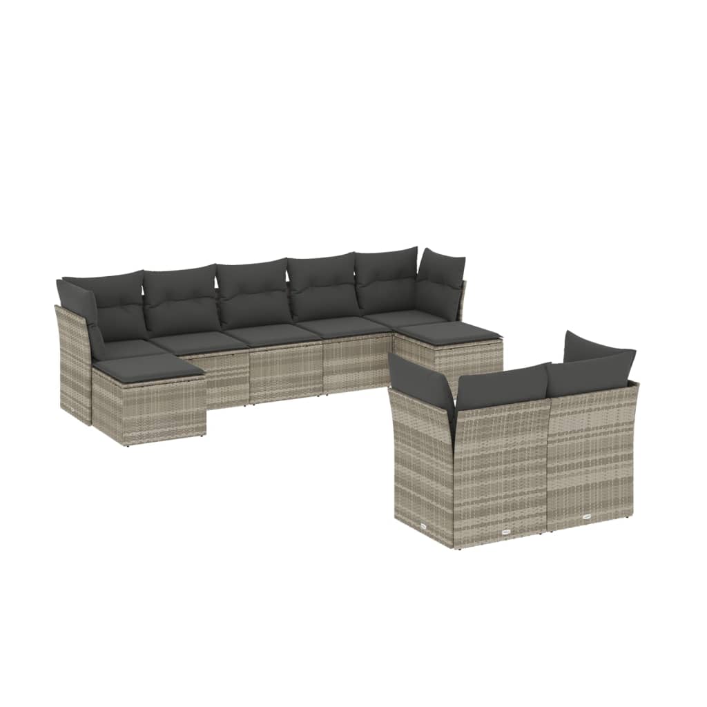 sofasæt til haven 9 dele med hynder polyrattan lysegrå