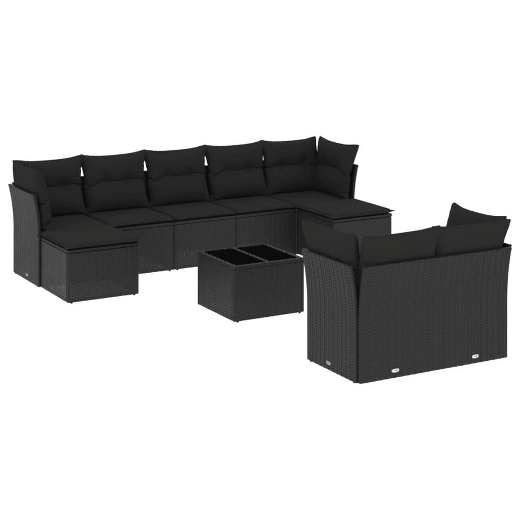 sofasæt til haven 10 dele med hynder polyrattan sort