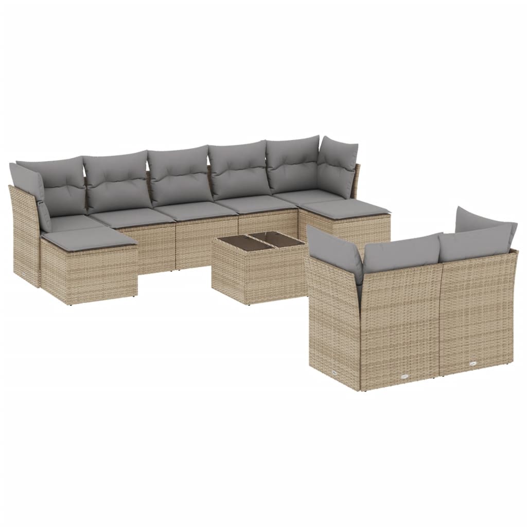 sofasæt til haven 10 dele med hynder polyrattan beige