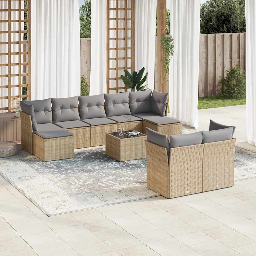 sofasæt til haven 10 dele med hynder polyrattan beige