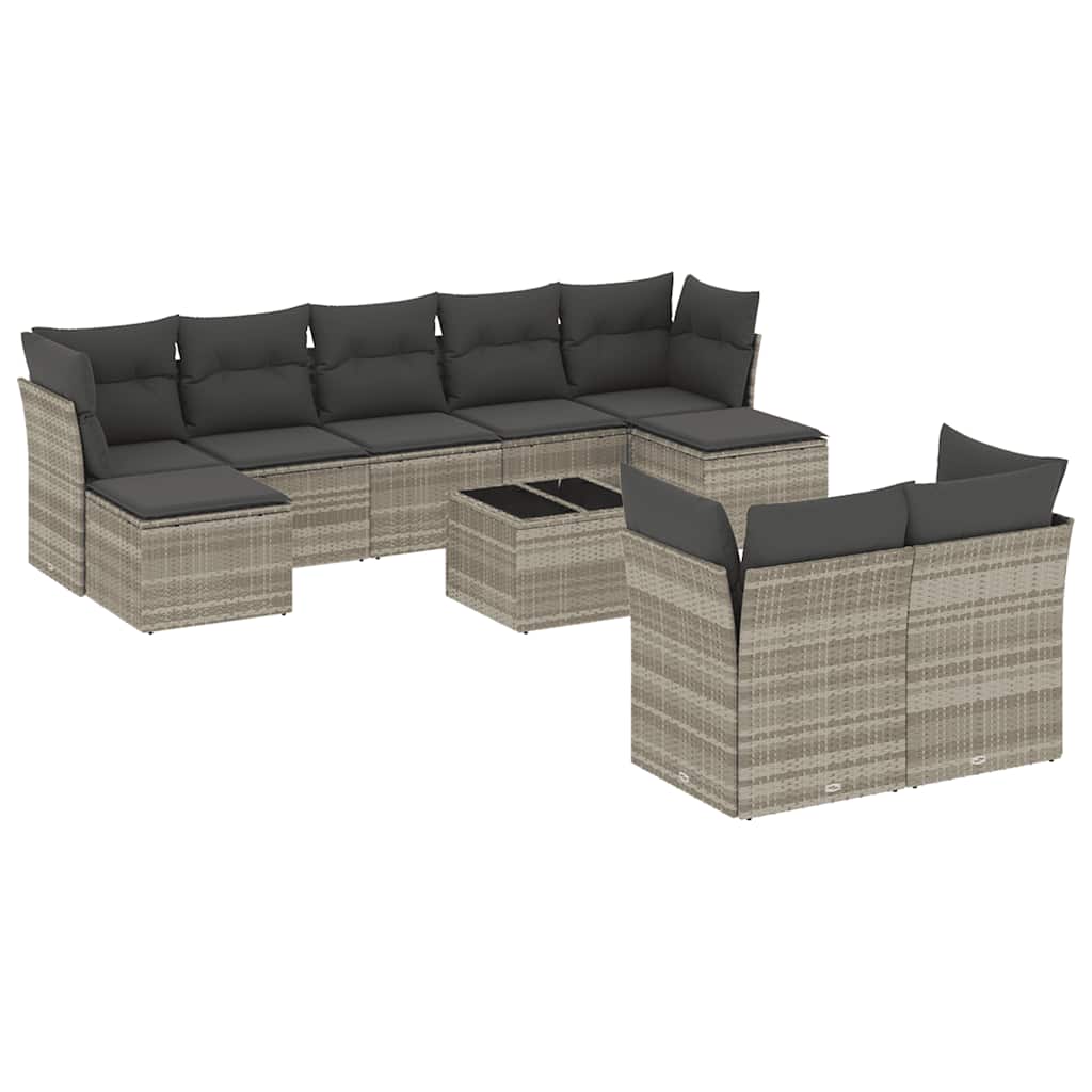 sofasæt til haven 10 dele med hynder polyrattan lysegrå