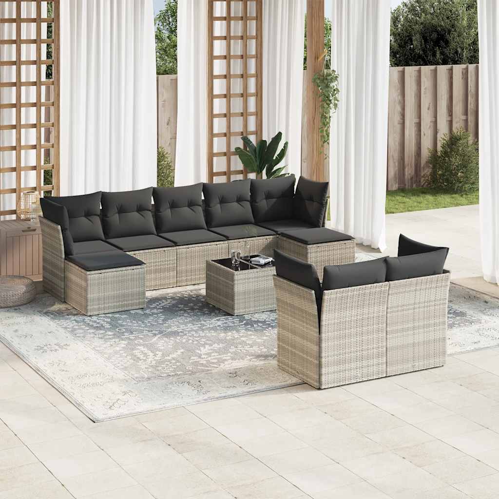 sofasæt til haven 10 dele med hynder polyrattan lysegrå