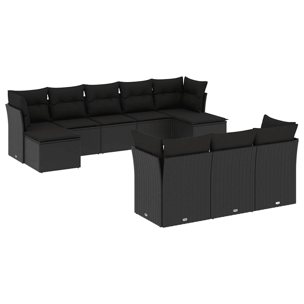 sofasæt til haven 10 dele med hynder polyrattan sort