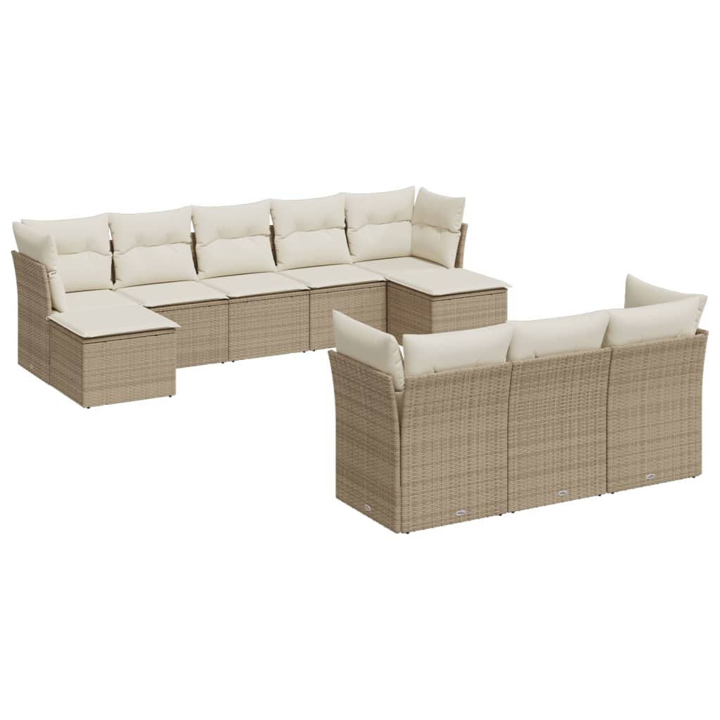 sofasæt til haven 10 dele med hynder polyrattan beige