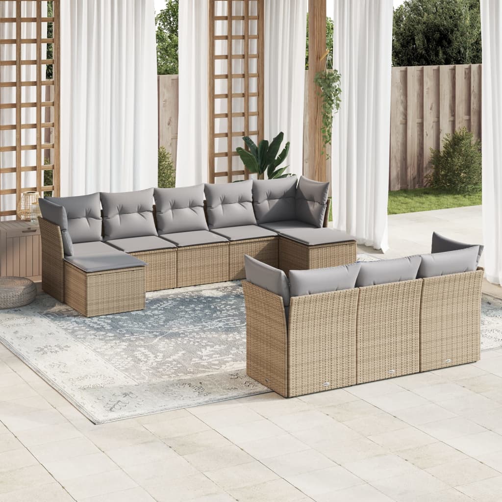 sofasæt til haven 10 dele med hynder polyrattan beige