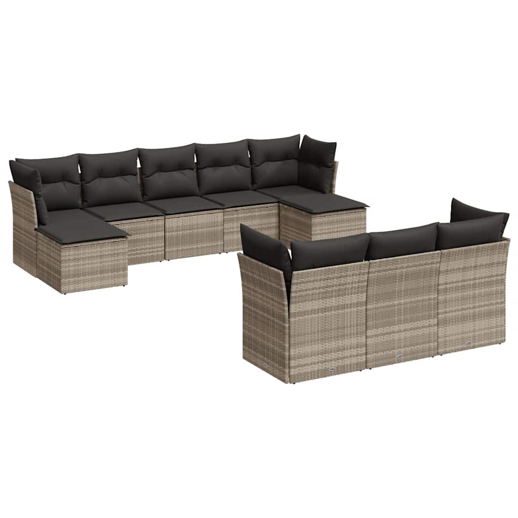 sofasæt til haven 10 dele med hynder polyrattan lysegrå