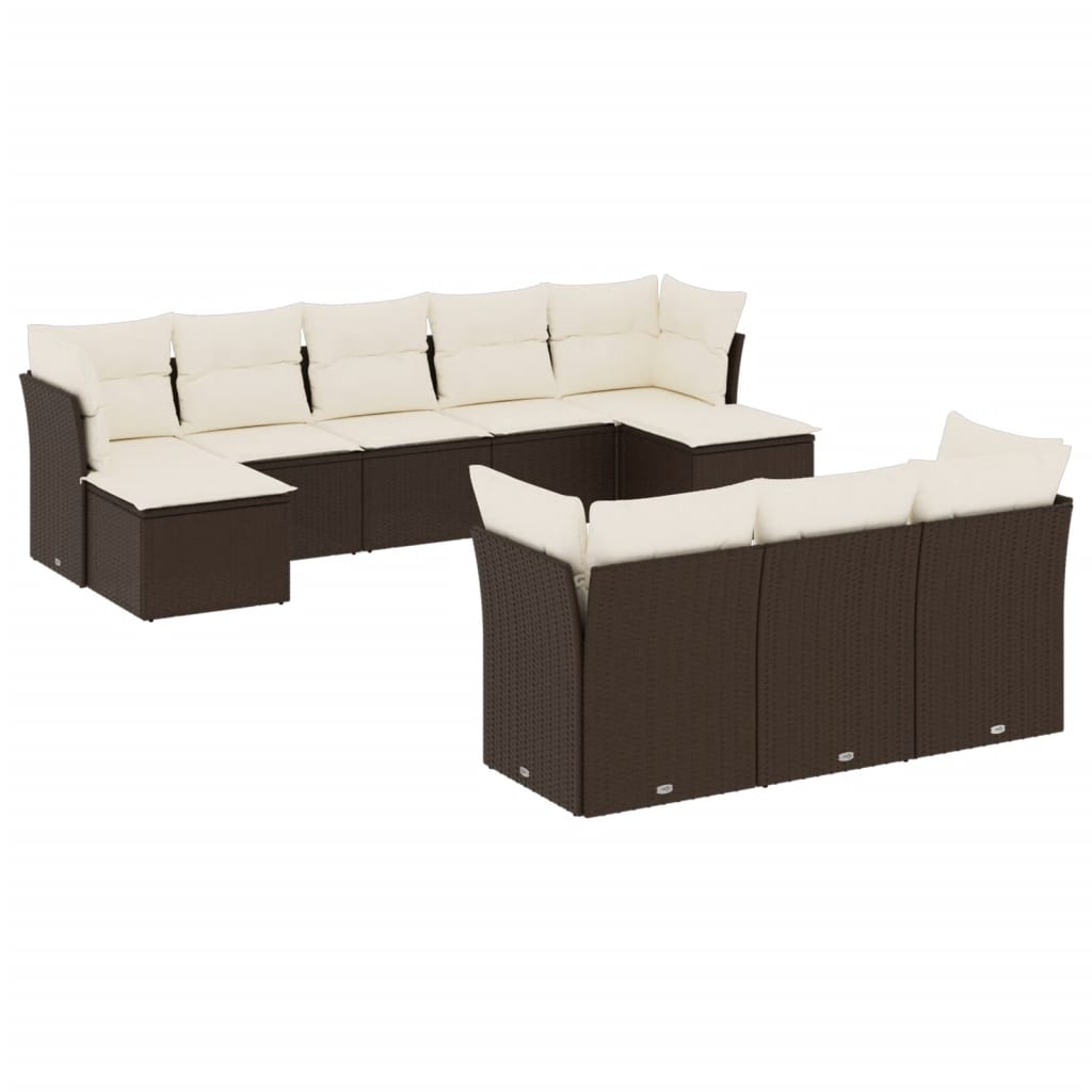 sofasæt til haven 10 dele med hynder polyrattan brun