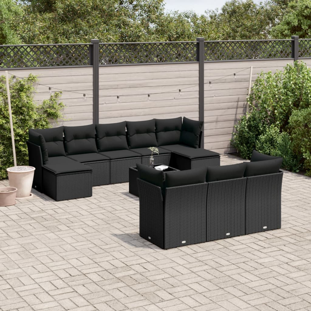 sofasæt til haven 11 dele med hynder polyrattan sort