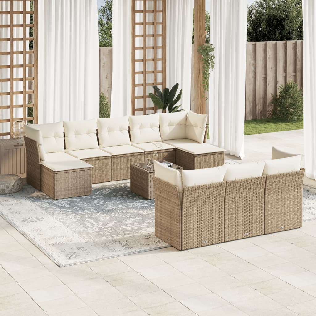 sofasæt til haven 11 dele med hynder polyrattan beige