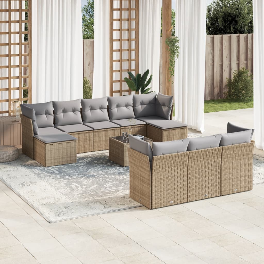 sofasæt til haven 11 dele med hynder polyrattan beige
