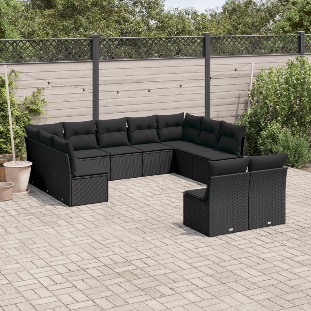 sofasæt til haven 11 dele med hynder polyrattan sort