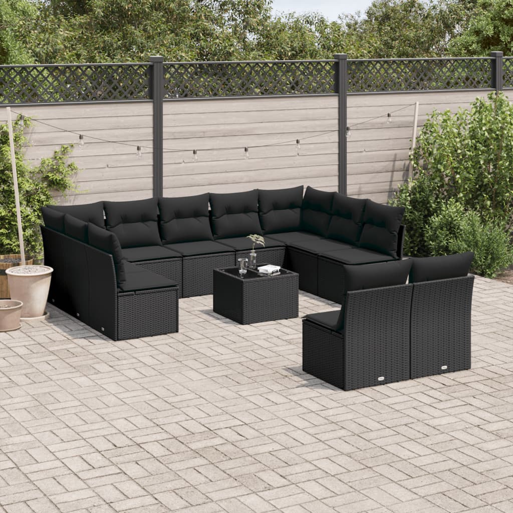 sofasæt til haven 12 dele med hynder polyrattan sort