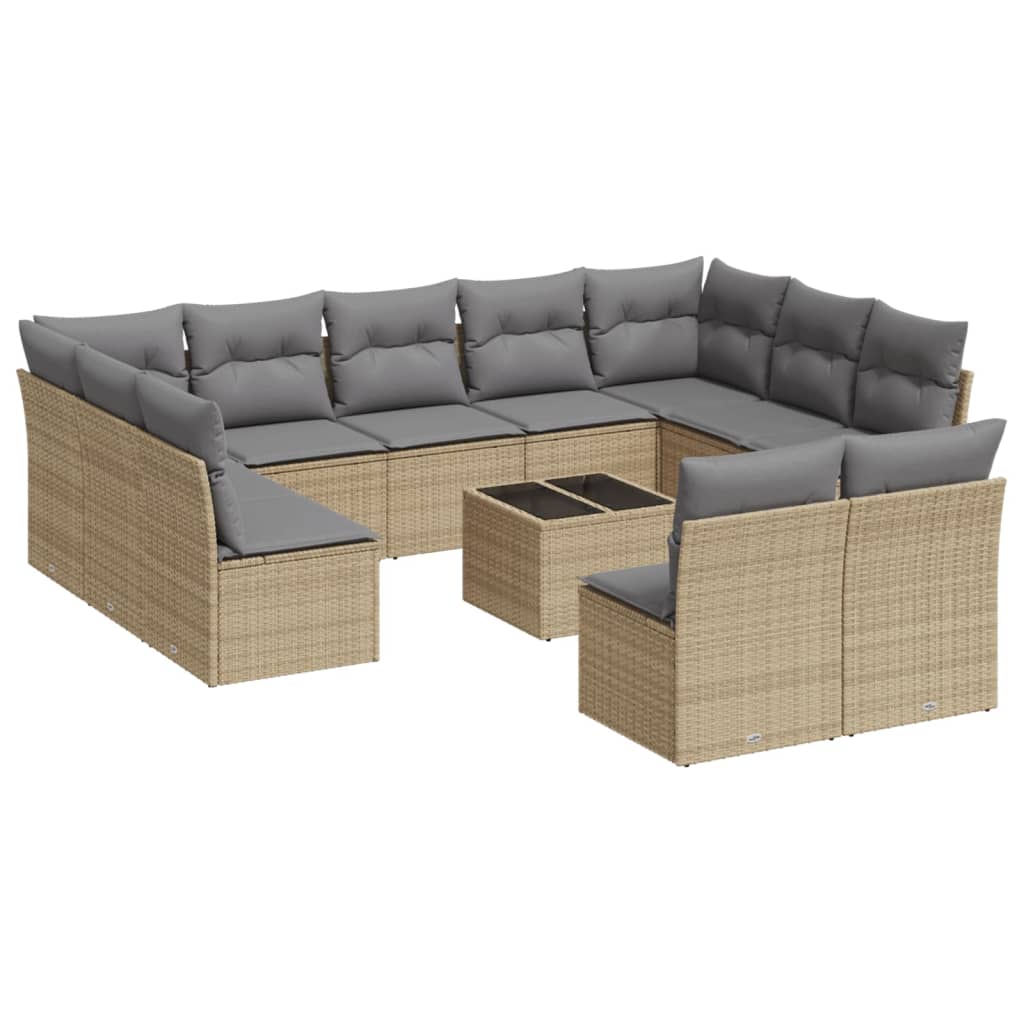 sofasæt til haven 12 dele med hynder polyrattan beige