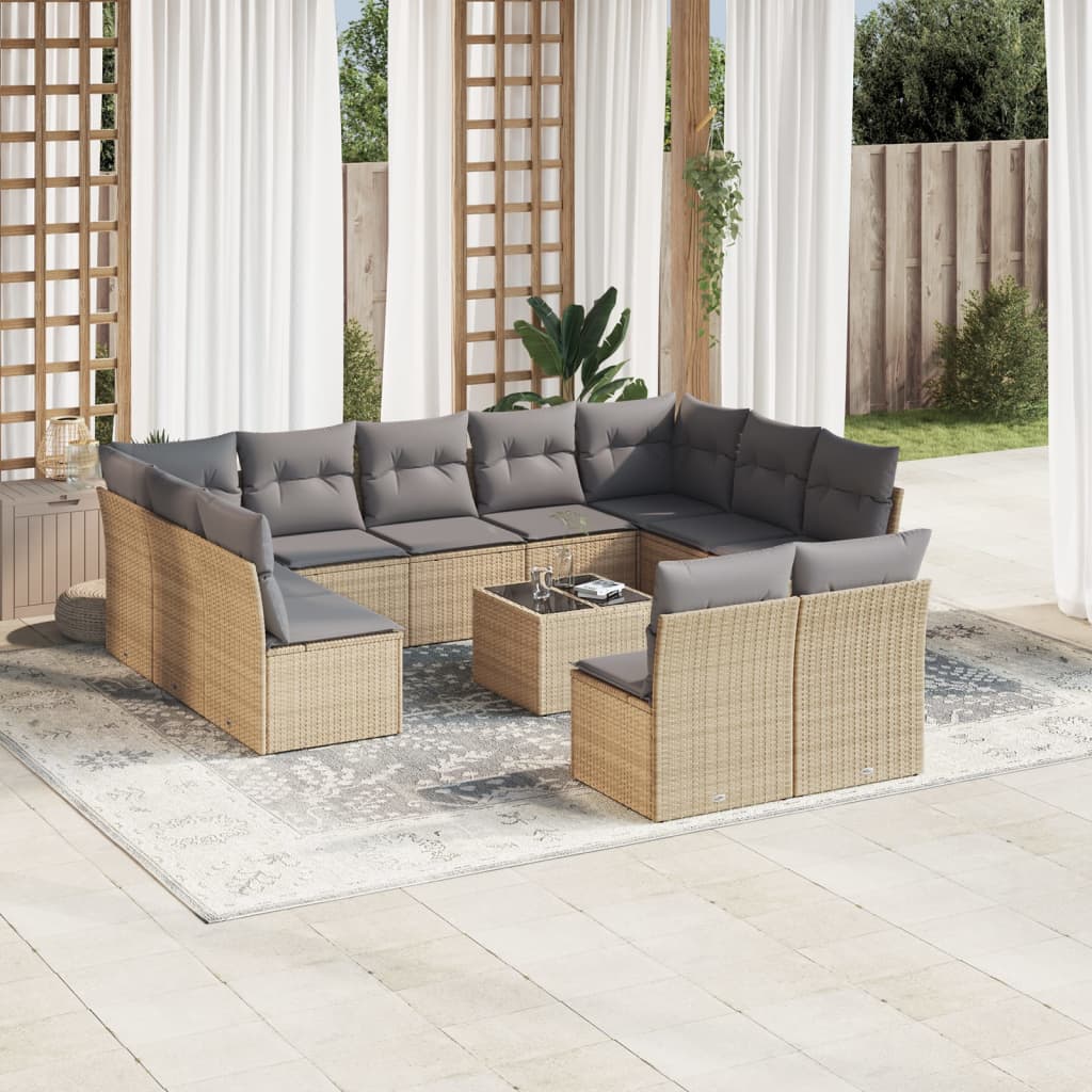 sofasæt til haven 12 dele med hynder polyrattan beige