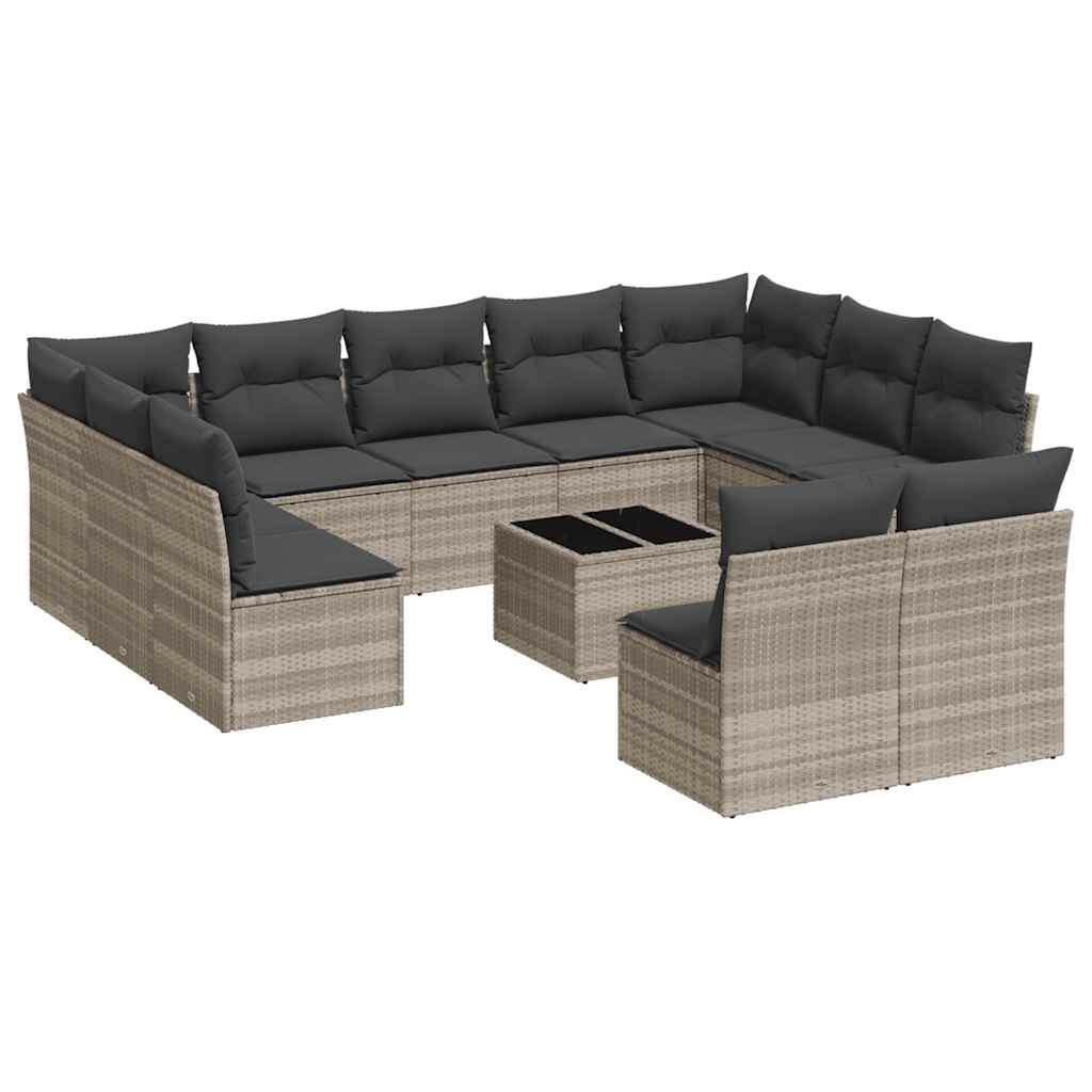 sofasæt til haven 12 dele med hynder polyrattan lysegrå