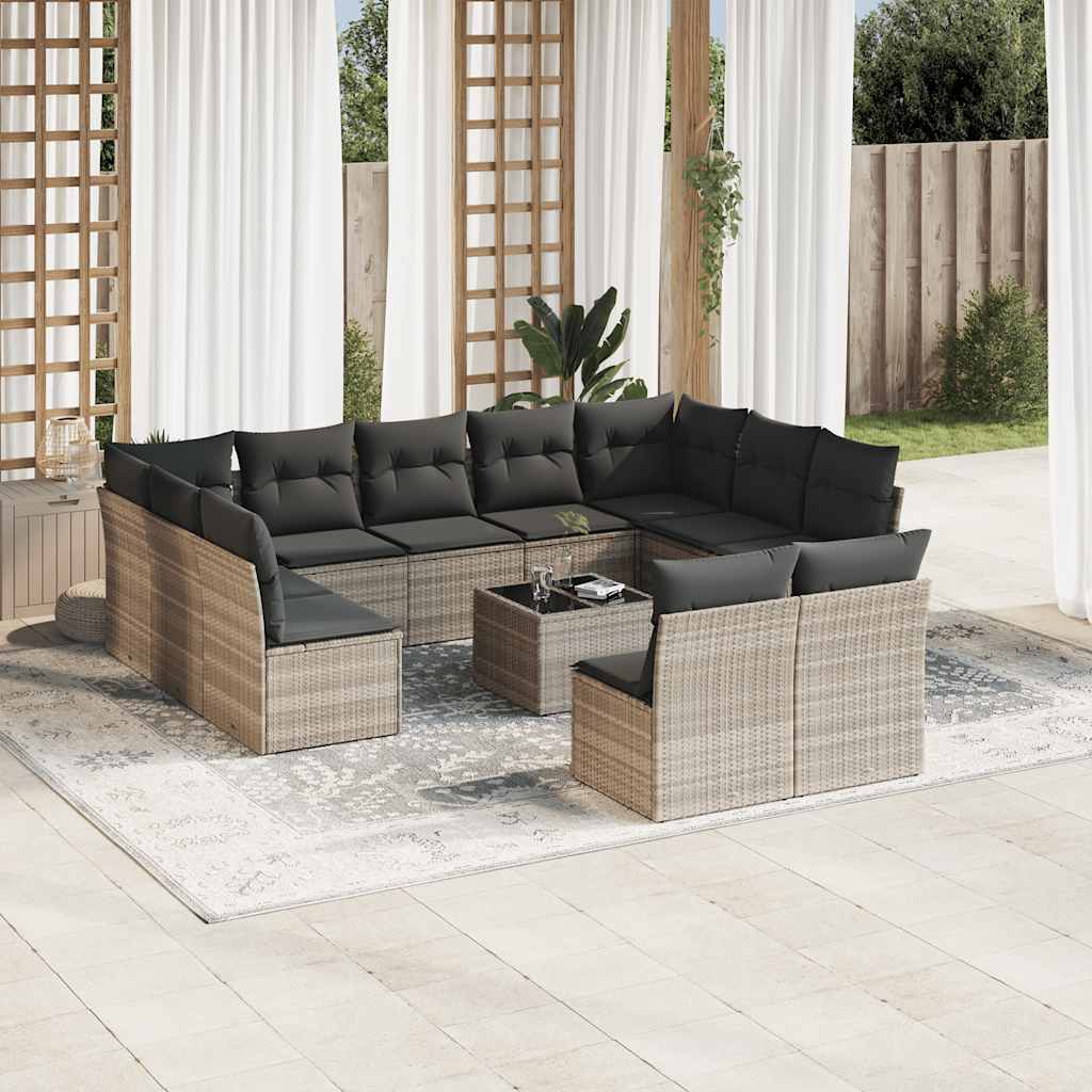 sofasæt til haven 12 dele med hynder polyrattan lysegrå