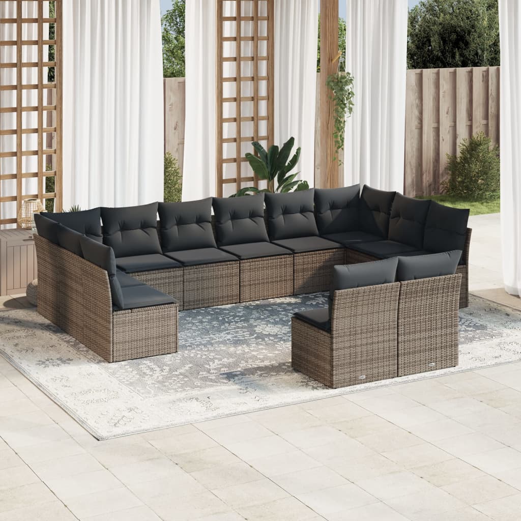 sofasæt til haven 12 dele med hynder polyrattan grå