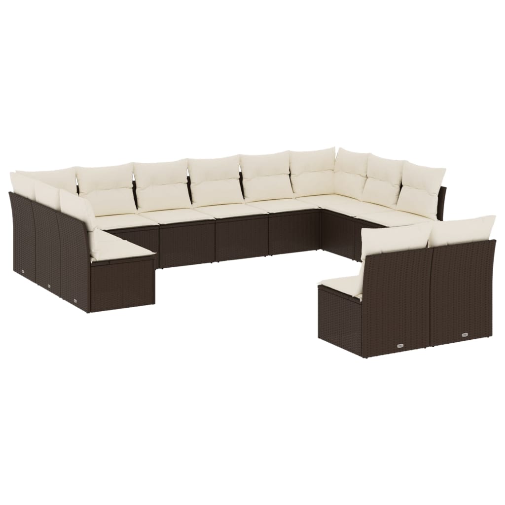 sofasæt til haven 12 dele med hynder polyrattan brun