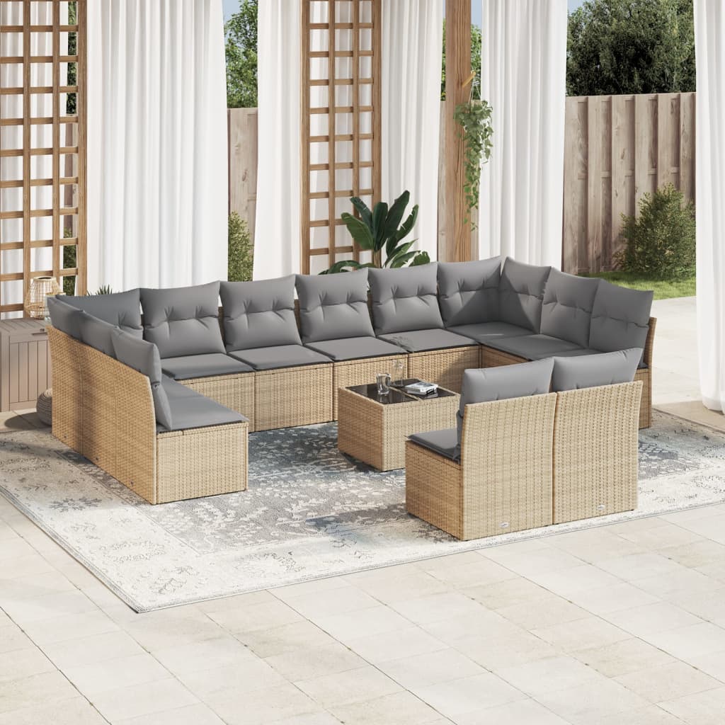 sofasæt til haven 13 dele med hynder polyrattan beige