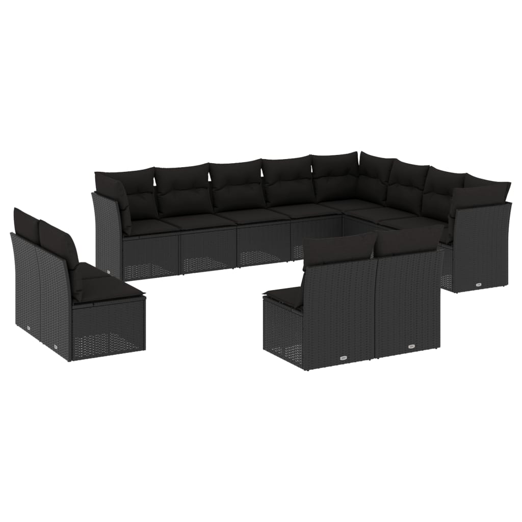 sofasæt til haven 12 dele med hynder polyrattan sort