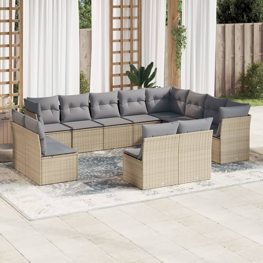 sofasæt til haven 12 dele med hynder polyrattan beige