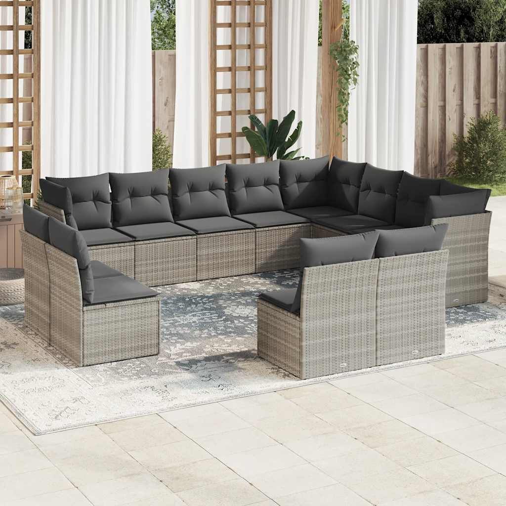 sofasæt til haven 12 dele med hynder polyrattan lysegrå