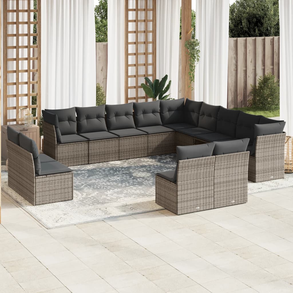 sofasæt til haven 13 dele med hynder polyrattan grå