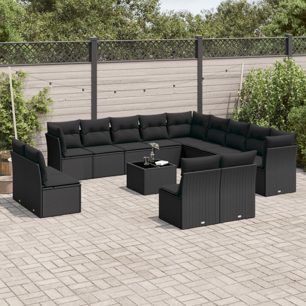 sofasæt til haven 14 dele med hynder polyrattan sort