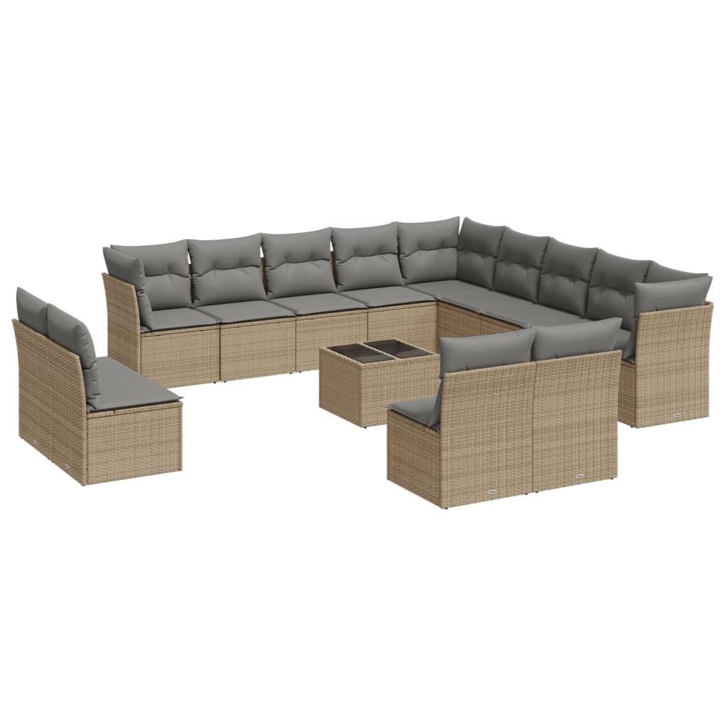 sofasæt til haven 14 dele med hynder polyrattan beige