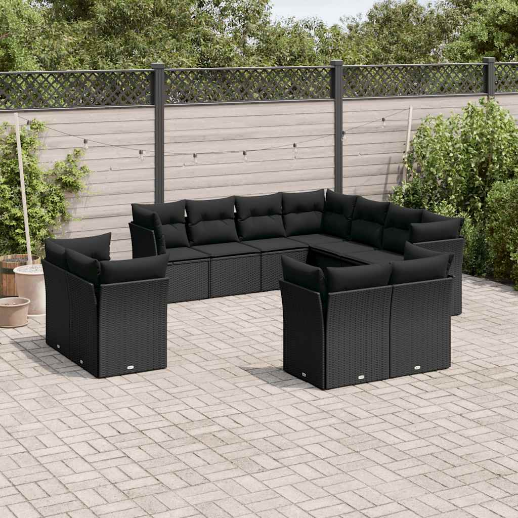 sofasæt til haven 11 dele med hynder polyrattan sort
