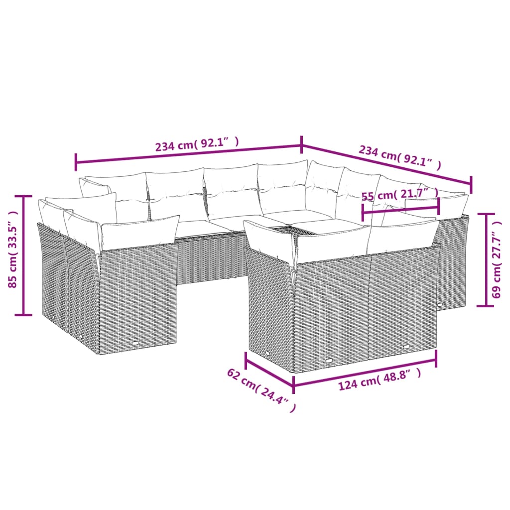 sofasæt til haven 11 dele med hynder polyrattan beige